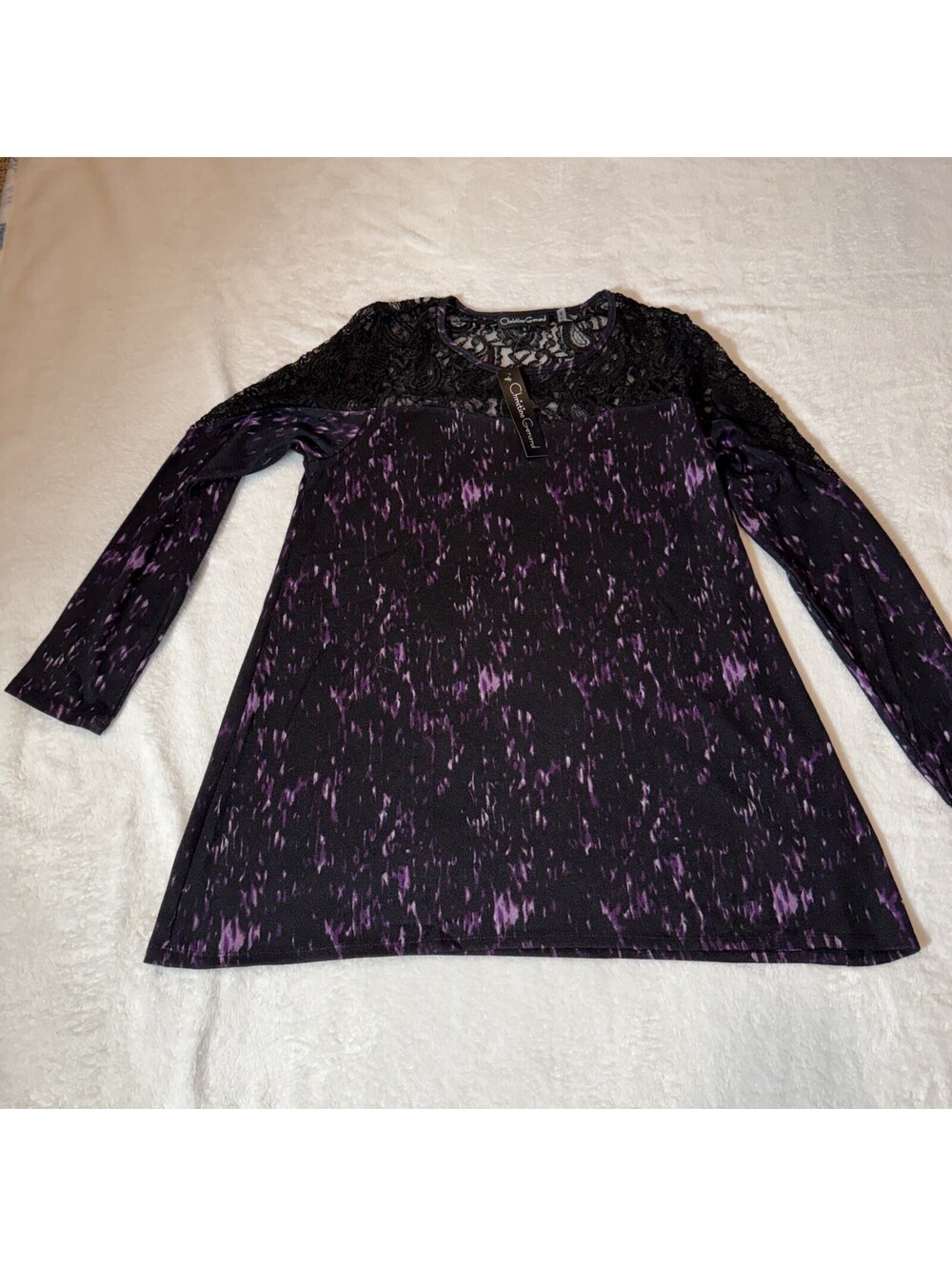 Christine Gerard Lace Blouse Womens S Black Purple Top 3/4 Sleeve NWT (2123)